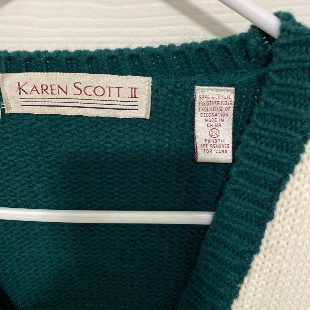 Karen Scott Women's Holiday Cardigan - Green, Pink, Cream Size 2X